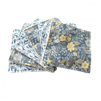 Lingettes lavables, Coton et éponge bambou, Moyen format, Modèle Fleuri bleu