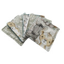 Lingettes lavables, Coton et éponge bambou, Petit format, Modèle Bébé animaux / Fleurettes blanches